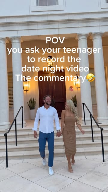 Melissa in a humorous vertical video with a text overlay about date night.